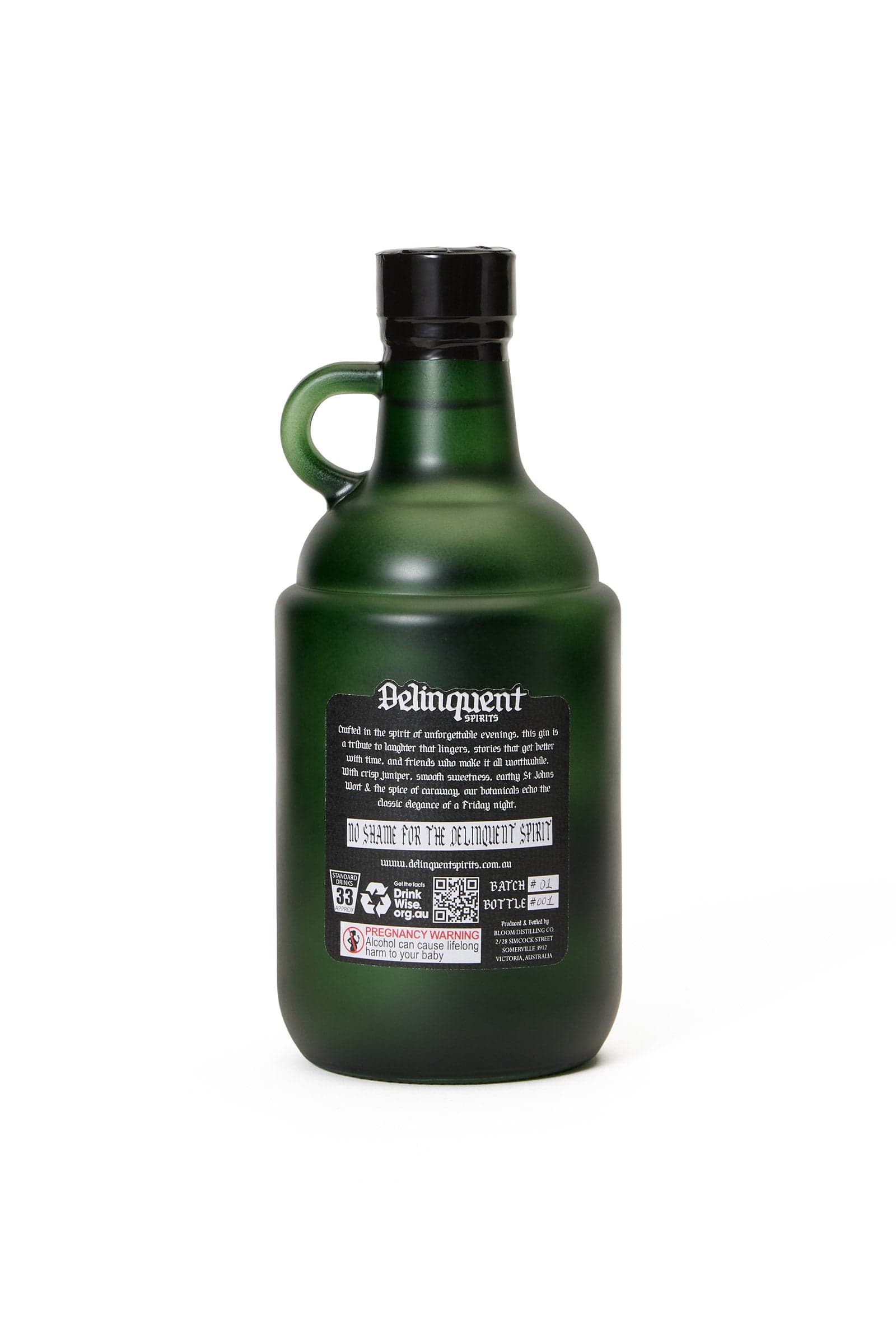 The Delinquent Gin growler photographed from the reverse